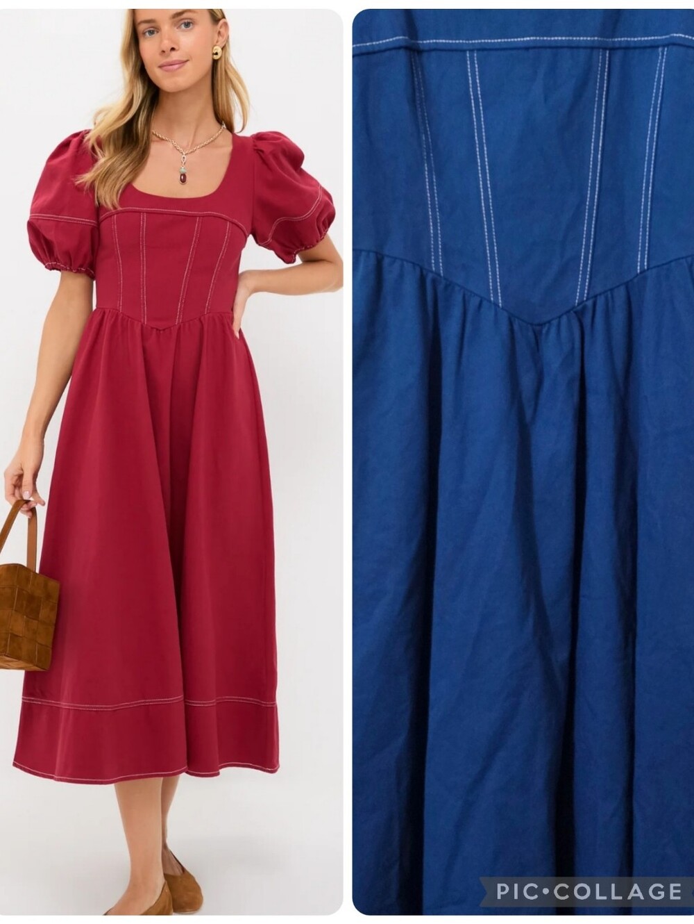 Moon River Puff-Sleeve Midi Dress
